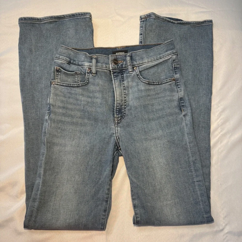 Express High Rise Bootcut Jeans Medium Wash Blue Size 4R Stretch Denim